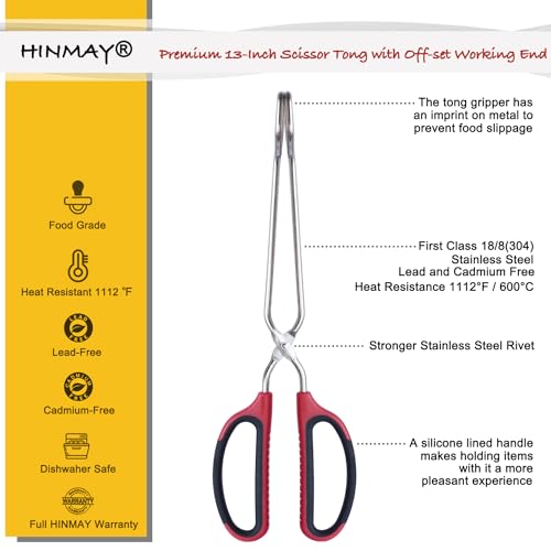 HINAMY 13" Stainless Steel Scissor Tongs with Comfort (13-Inch)