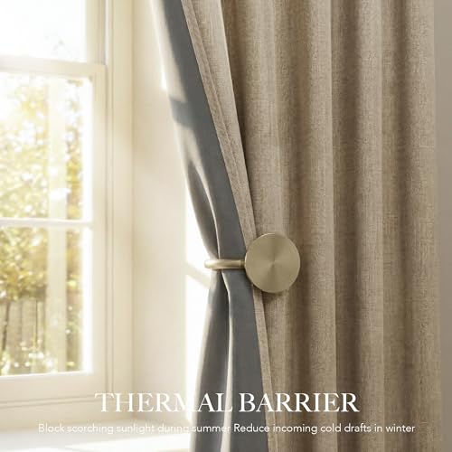 Burlap 100% Blackout Linen Curtains 120 Inch Long for Living Room (Burlap / 52"W x 120"L (Pack of 2))
