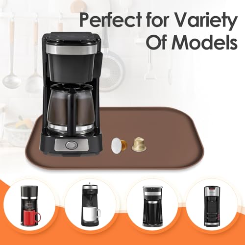 Silicone Coffee Maker Mat with Lip for Countertops (Brown / 17.4'' x 10.6'')