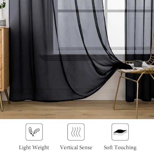 2 Panels Sheer Curtains for Living Room 54 X 72 Inches Black (Black / 54"W x 72"L (Pack of 2))