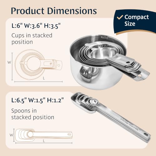 Stainless Steel Measuring Cups and Spoons Set (15 Piece Set)