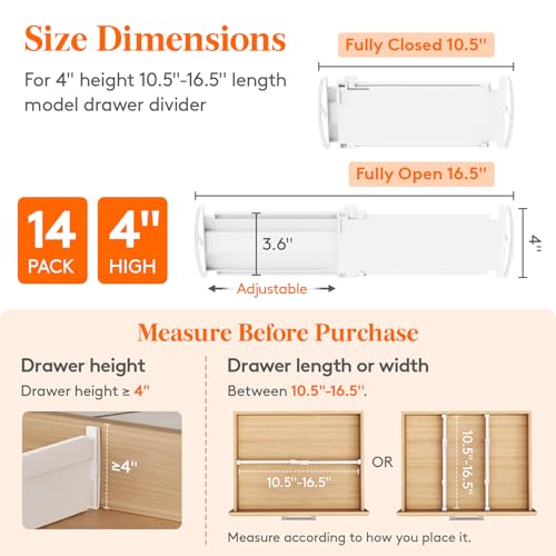14 Pack 4" High Drawer Divider (4"H, 10.5-16.5"L)