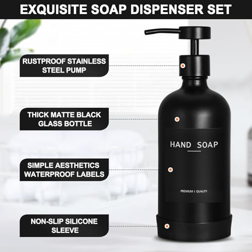 Black Glass Soap Dispenser with Stainless Steel Pump (Black / 2 Pack)