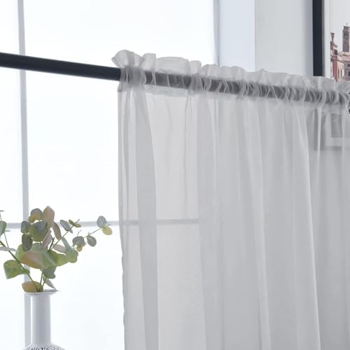 Basic Rod Pocket Sheer Voile Window Curtain Panels Silver Grey 1 Pair 2 Panels 52 Width 54 Inch Long for Kitchen Bedroom Children Living Room Yard（Silver Grey (Silver Grey / 52"W x 54"L (Pack of 2))