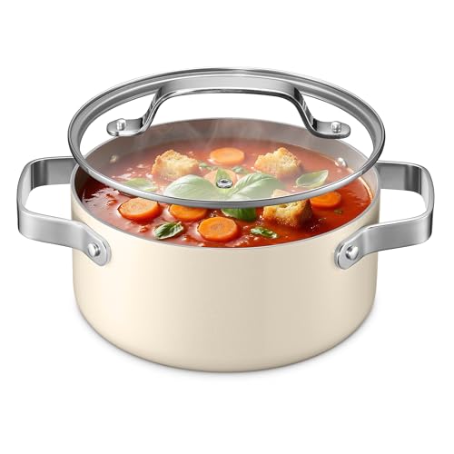 Bakken 3 Quart Ceramic Coated Stock Pot with Lid (Cream / 3 Quarts)
