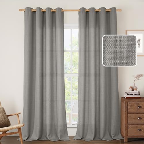 Natural Grey Linen Curtains for Bedroom 84 Inch Length 2 Panels (52"W x 84"L (Pack of 2) / Silver Grommet-grey)
