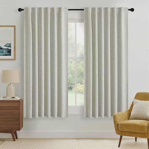 Greige 100% Blackout Curtains 63 inches Long for Bedroom (Greige / 52"W x 63"L (Pack of 2))