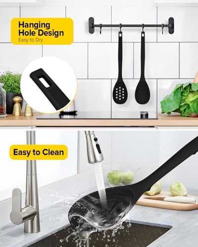 Pack of 2 Silicone Cooking Spoons (Black)