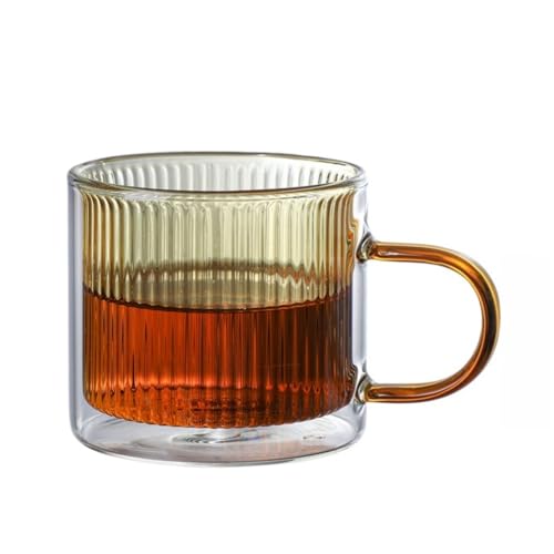 Double Wall Glass Coffee Mug with Handle (Yellow)