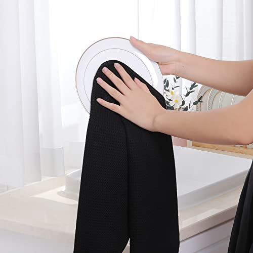 100% Cotton Waffle Weave Kitchen Dish Towels 4 (Black / 13 X 28 - 4 Pack)