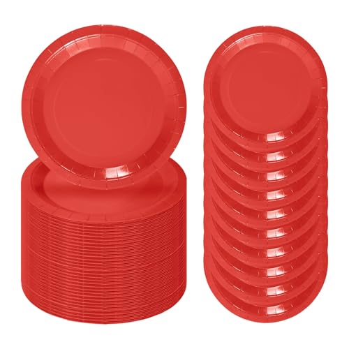 50 Pcs Red Paper Plates 7 Inch Red Dessert Plate Disposable Dinner Plates for Baby Shower Bridal Shower Birthday Party Supplies Disposable Paper Plate (red dinner plates / 50 Pcs)