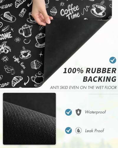 Coffee Mat Hide Stain Rubber Backed Absorbent Dish Drying Mat for Kitchen Counter (BLACK INK / 12"x19")