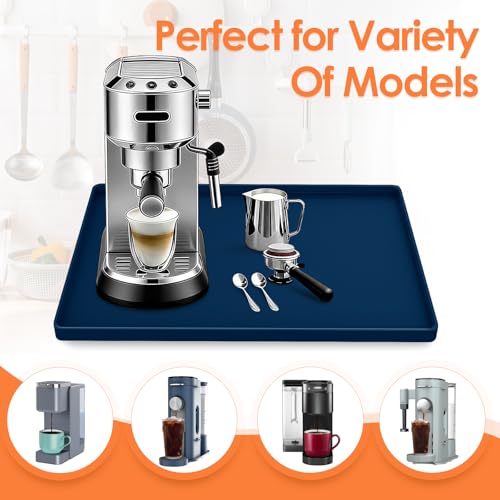Silicone Coffee Maker Mat with Lip for Countertops (Navy Blue / 15.7'' x 11.8'')