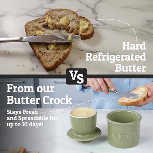 Large Butter Crock with Lid with Water Line (Sage / Large)