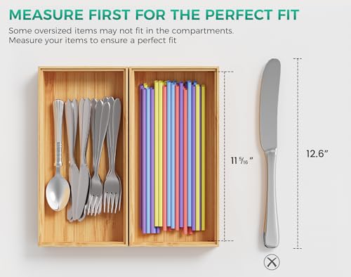 Bamboo Kitchen Drawer Organizer Boxes 12" x 6" Stackable Wooden Organizers (Bamboo / 12" x 6" x 2")