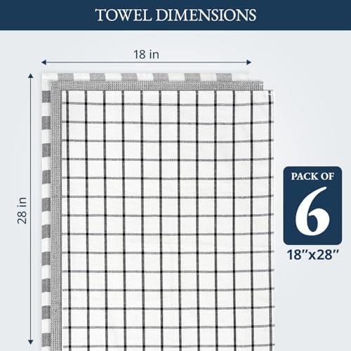Kitchen Towels Set 100% Cotton Absorbent 6 Pack (18"x28" - 6 Pack / 09: Black)