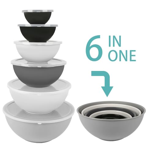 BPA Free Plastic Round Mixing Bowl with Lids (Gray)