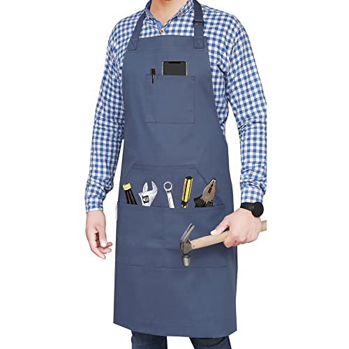 Aprons for Men (Dark Blue - 5 Pockets - Pack of 1 / Heavy Apron)
