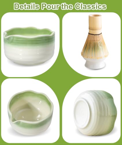 Matcha Set 7PCS Matcha Whisk Set with Bamboo Whisk for Matcha Starter (Gradient Light Green)