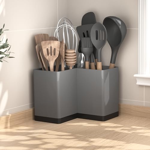 Extra Large Kitchen Utensil Holder Countertop for Corner Counter (Grey)