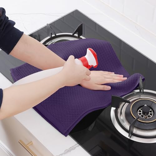 100% Cotton Waffle Weave Kitchen Dish Towels 8 (Eggplant / 13 X 28 - 8 Pack)