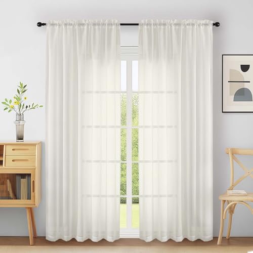 Extra Wide Sheer Ivory Curtains 84 Inches Long 2 Panels (59"W x 84"L (Pack of 2) / Ivory)