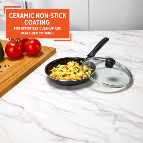 6.3 Inch Aluminum Ceramic Egg Pan with Glass Lid (Black)