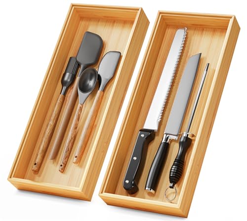 Bamboo Kitchen Drawer Organizer Set of 2 (Bamboo / 15" x 6" x 2")