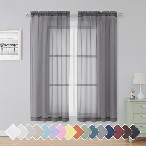 Grey Sheer Curtains 63 Inch Length 2 Panels (Charcoal Grey / 42"W x 63"L (Pack of 2))