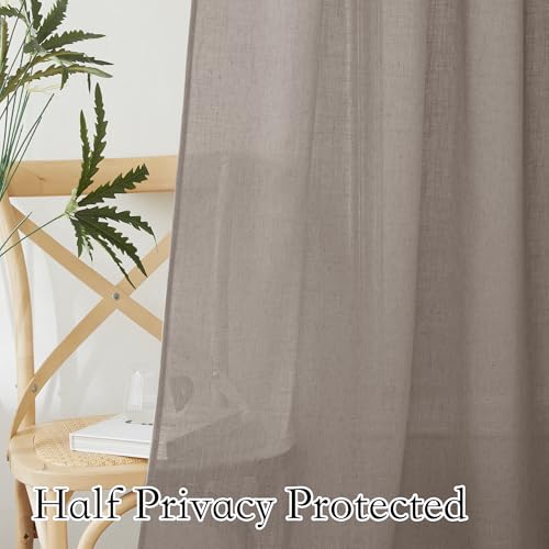 Linen Semi Sheer Curtains for Bedroom Living Room 84 inches Long (Birch Brown / 52"W x 84"L (Pack of 2))