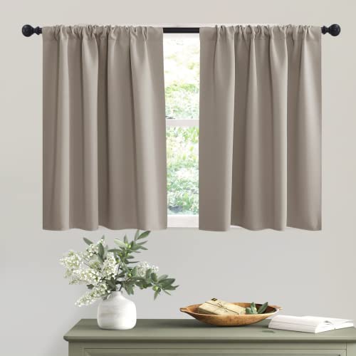 Short Sand Blackout Curtains for Small Bedroom Kitchen Cafe Window (Sand / 42"W x 36"L (Pack of 2))