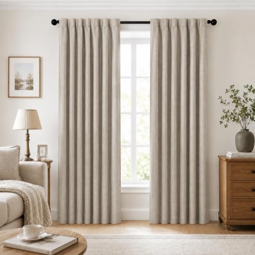 100% Blackout Linen Curtains 72 Inch Long for Living Room Bedroom (Sand/Linen Total Blackout / 52"W x 72"L (Pack of 2))