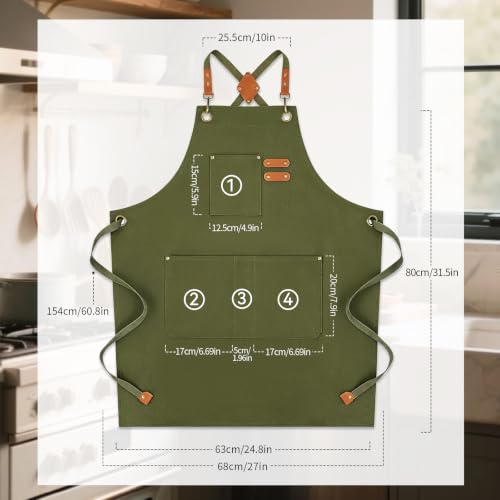 Chef Aprons for Men Women with Large Pockets (Olive Green)