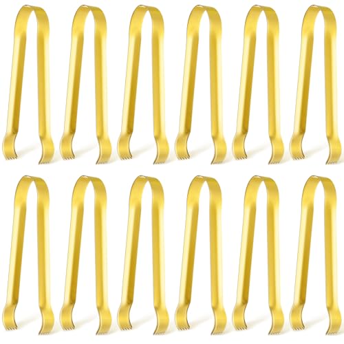 12 Pcs Small Serving Tongs (Gold)