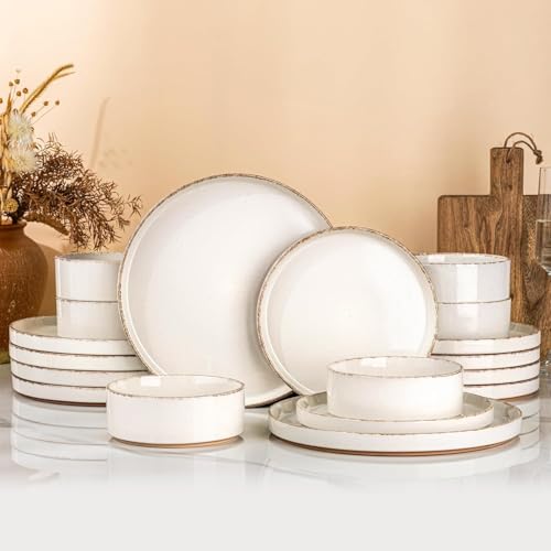 Stoneware Dinnerware Sets for 4 (Service for 4 / Beige (Handbrush Rim))