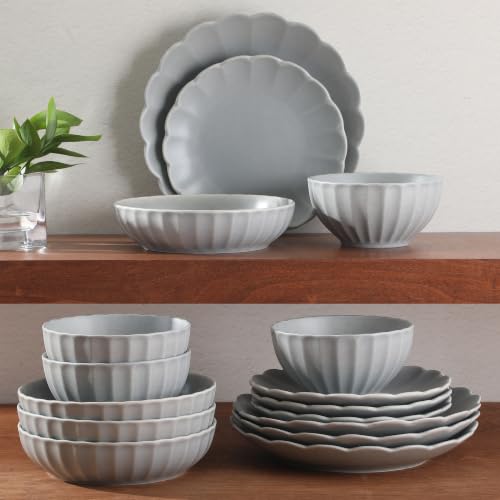 Malibu Shore 16 Piece Scallop Stoneware Reactive Glaze (Blue (Malibu Shore) / Service for 4 (16pcs))