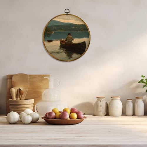 Vintage Fisherman Fishing Round Wall Art (Colour 23)