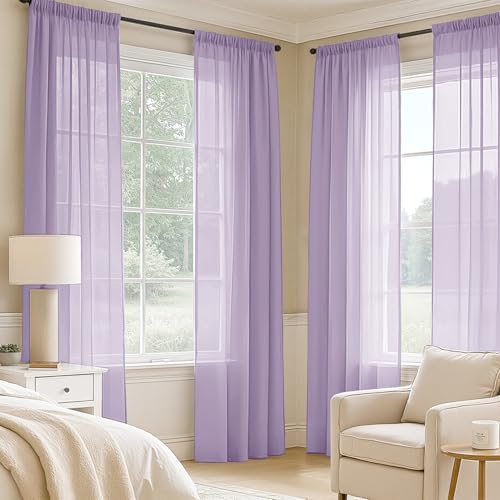 Light Purple Sheer Curtains 84 Inches Long 4 Panels 42 x 84 Inches (42"W x 84"L (Pack of 4) / Lavender)