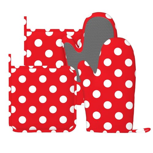 Red and White Polka Dot Oven Mitts and Pot Holders Sets of 4 (Red and White Polka Dot)