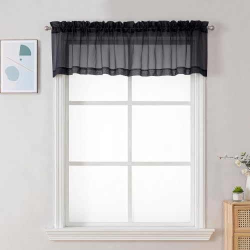 Black Sheer Valance for Windows (Black / 42"W x 12"L (Pack of 2))