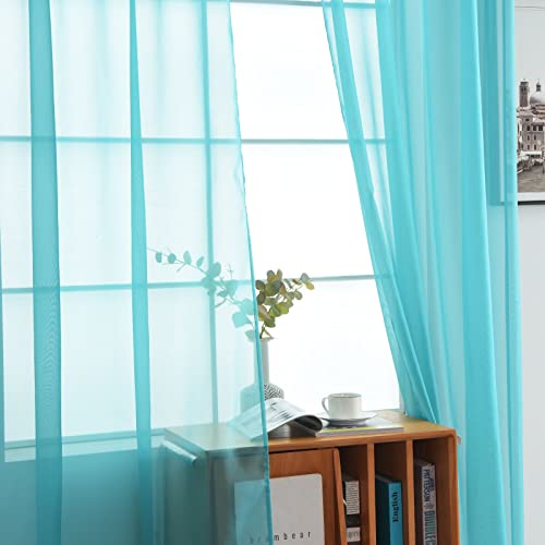 Sheer Voile Window Treatment Rod Pocket Curtain Panels for Kitchen Bedroom Living Room Drapes Sunlight Filtering Privacy Semi Home Decor Assorted Colors Sizes (Turquoise / 52"W x 84"L (Pack of 2))
