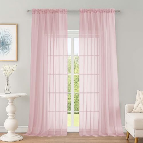 Blush Sheer Curtains 96 Inch Long 2 Panels for Living Room 59" Wide (Blush / 59"W x 96"L (Pack of 2))