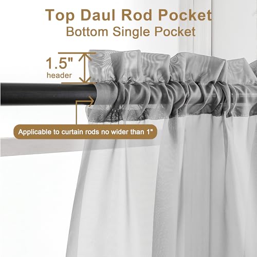 Light Grey Sheer Curtains 30 inch Length 2 Panels (Light Grey / 42"W x 30"L (Pack of 2))