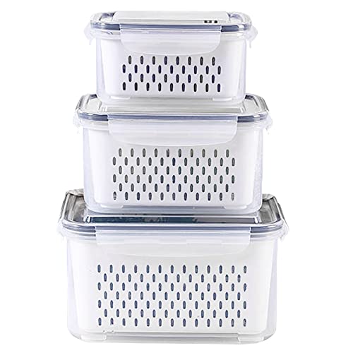 3Pack Fridge Food Storage Container Set with Lids with Strainer