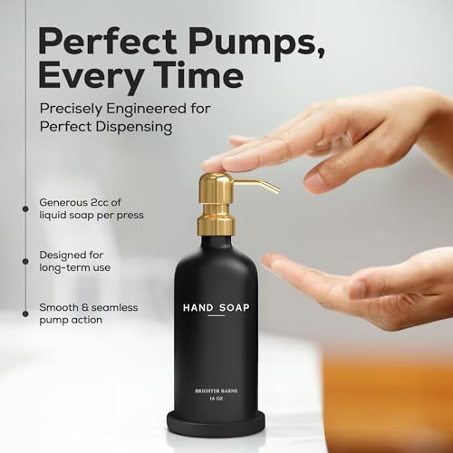 Luxury Glass Hand Soap Dispenser Bathroom Set by Brighter Barns (Black Gold H)