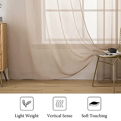 2 Panels Sheer Curtains for Living Room 54 X 45 Inches Brown (Brown / 54"W x 45"L (Pack of 2))