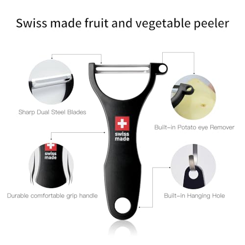 Original Swiss Made Peeler Vegetable&Fruits stainless steel blade Peeler for kitchen (BLACK-Thick skin Peeler)