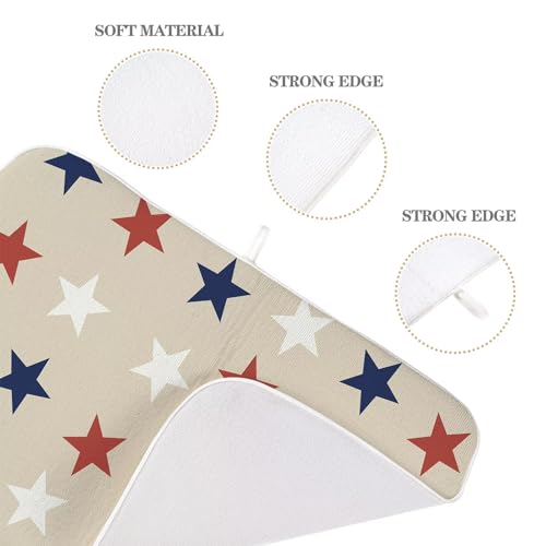 4th of July Dish Drying Mat 18 x 24 inch Independence Day Blue Red White Stars Patriotic Decorative Drying Mats Microfiber Absorbent Dish Washable Draining Mat for Kitchen Counter Decor (24" x 18" / Blue Red White Stars)
