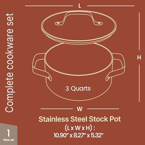 Bakken 3 Quart Ceramic Coated Stock Pot with Lid (Cream / 3 Quarts)