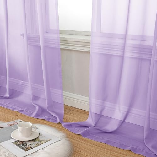 Light Purple Sheer Curtain Panels Pair Sold 90 Inch Length (42"W x 90"L (Pack of 2) / Lavender)
